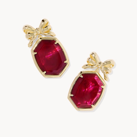 Kendra Scott Jewelry - Kendra Scott Daphne Bow Gold Drop Earrings in Dark Burgundy Illusion